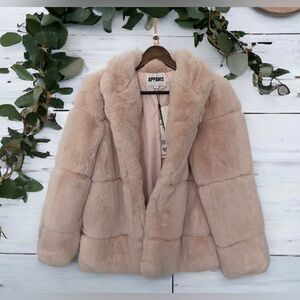 APPARIS Sarah 2 Blush Pink teddy faux fur coat L warm cozy bubblegum